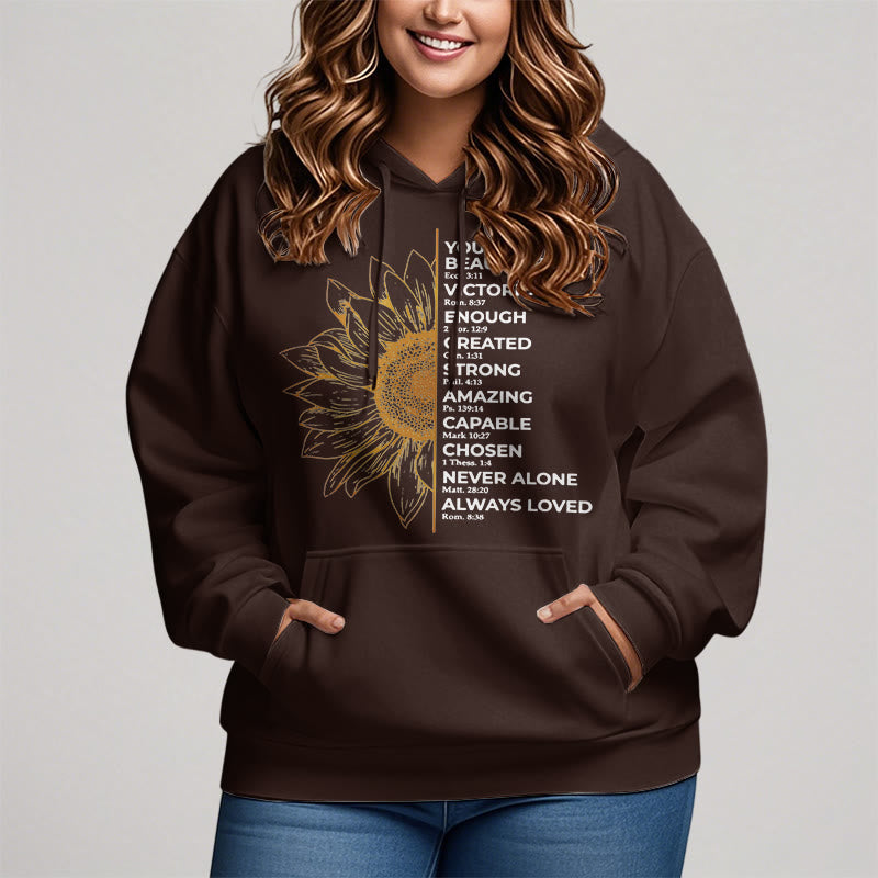 Christiandiscipleshop Quotation Style Sunflower Strength Positivity Fleece Lined Polyester Hoodie