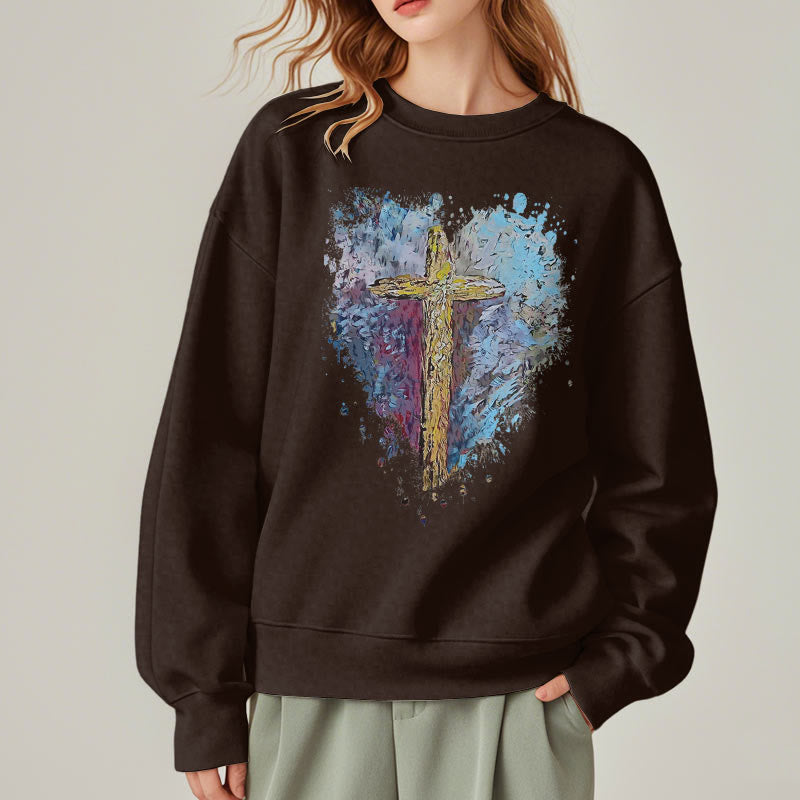 Christiandiscipleshop Colored Style Radiant Cross Of Hope Fleece Lined Polyester Sweatshirt