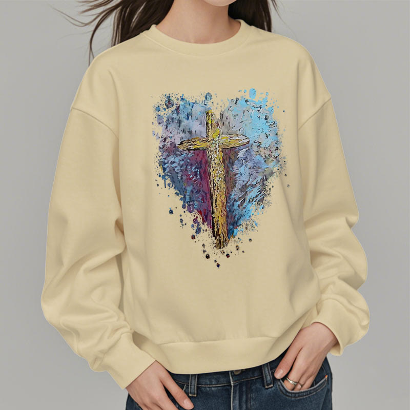 Christiandiscipleshop Colored Style Radiant Cross Of Hope Fleece Lined Polyester Sweatshirt