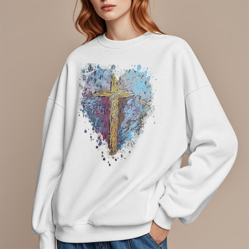 Christiandiscipleshop Colored Style Radiant Cross Of Hope Fleece Lined Polyester Sweatshirt