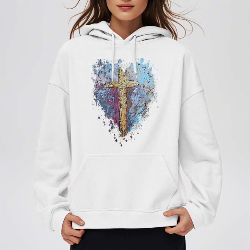 Christiandiscipleshop Colored Style Radiant Cross Of Hope Fleece Lined Polyester Hoodie