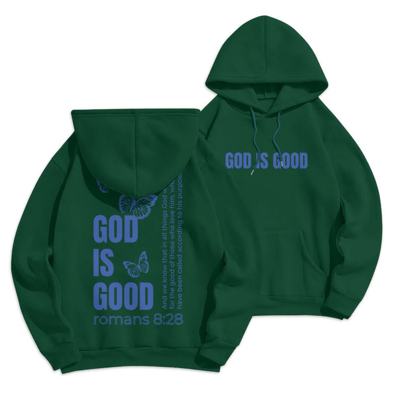 Christiandiscipleshop Quotation Style Butterfly God Is Good Fleece Lined Polyester Hoodie