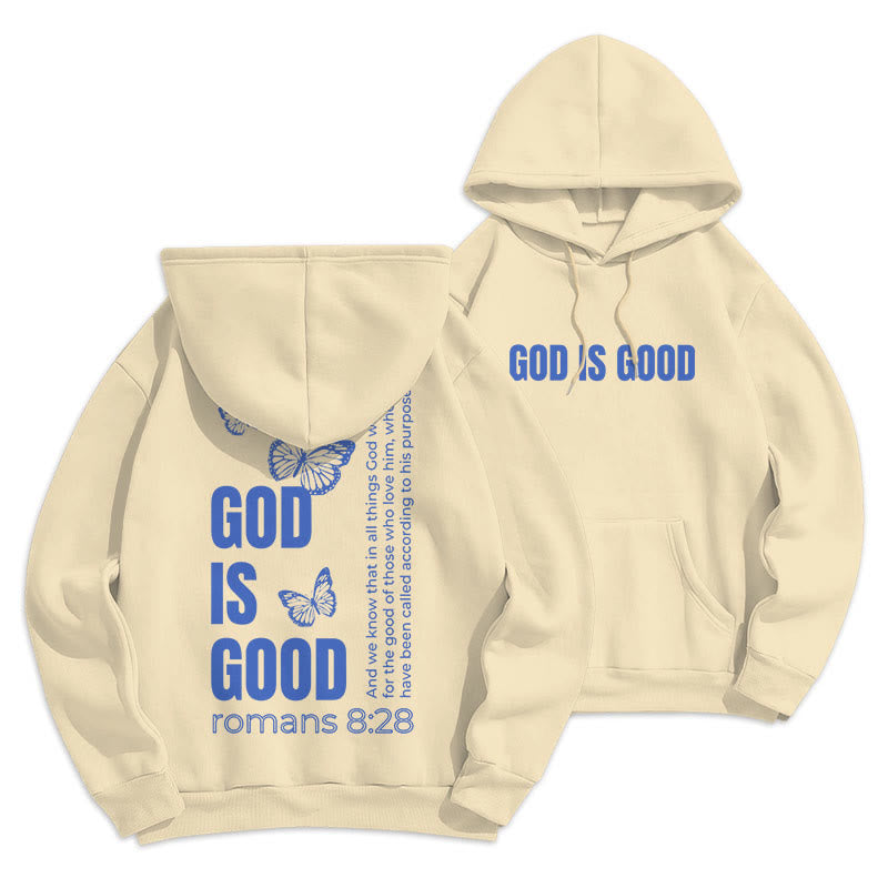 Christiandiscipleshop Quotation Style Butterfly God Is Good Fleece Lined Polyester Hoodie