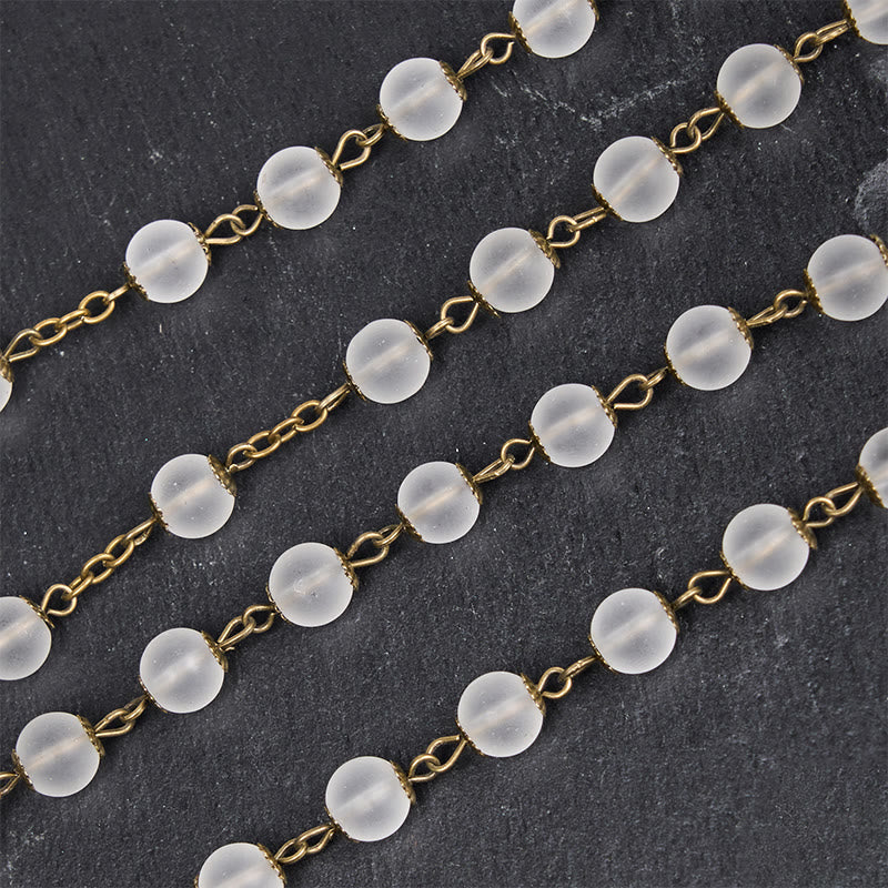 Christiandiscipleshop Rose & Crucifix of 8 mm Round Clear Glass Alloy Chain Rosary