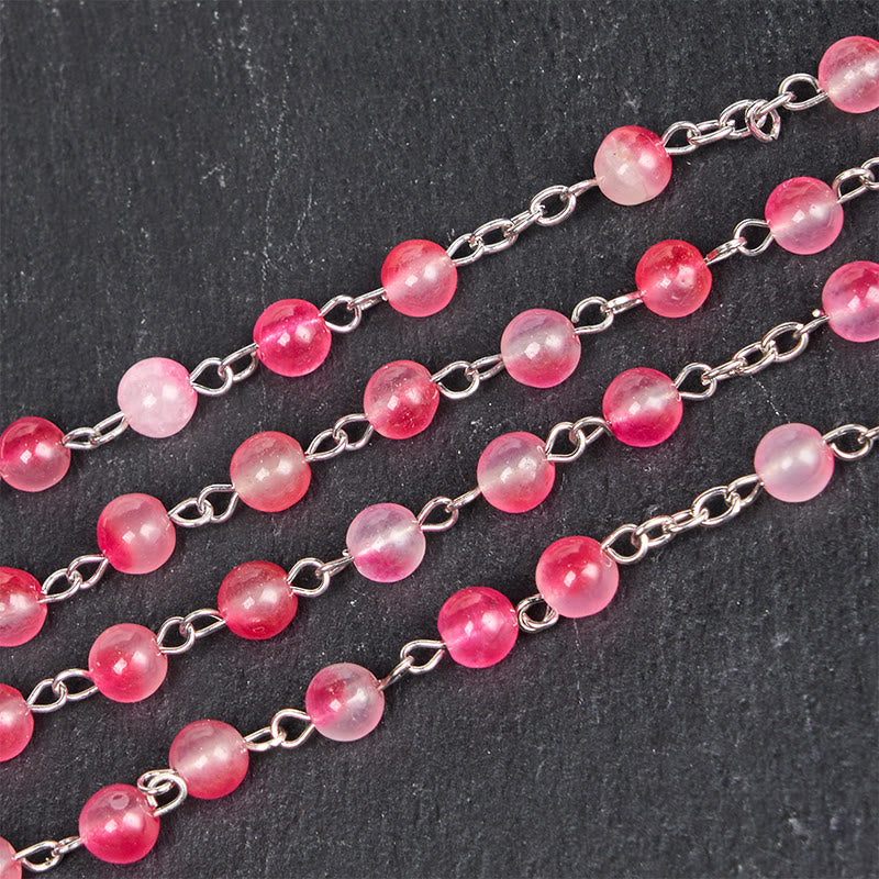 christiandiscipleshop Virgin Mary & Crucifix of 8 mm Round Pink Agate Alloy Chain Rosary