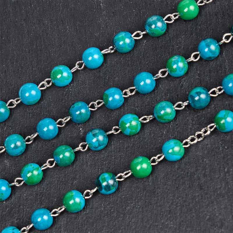 christiandiscipleshop Miraculous Medal & Crucifix of 8 mm Round Green Blue Stone Alloy Chain Rosary