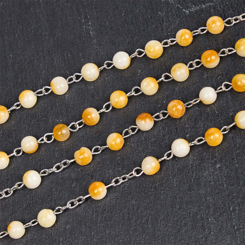 christiandiscipleshop Virgin Mary & Crucifix of 8 mm Round Yellow Agate Alloy Chain Rosary