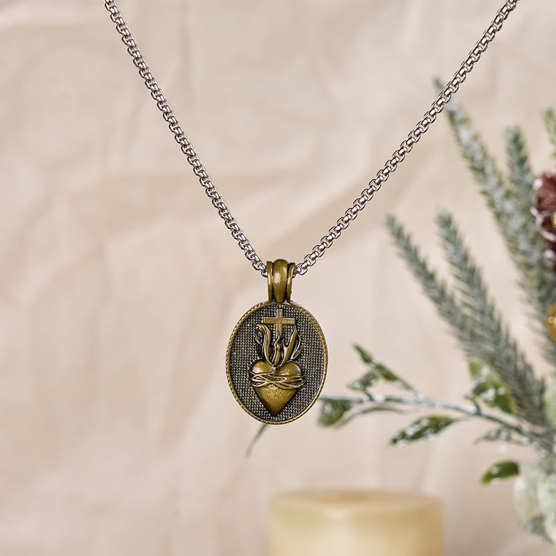christiandiscipleshop Vintage Style Sacred Heart Divine Emblem Pendant Necklace