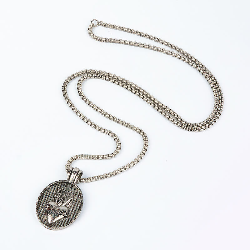 christiandiscipleshop Vintage Style Sacred Heart Divine Emblem Pendant Necklace