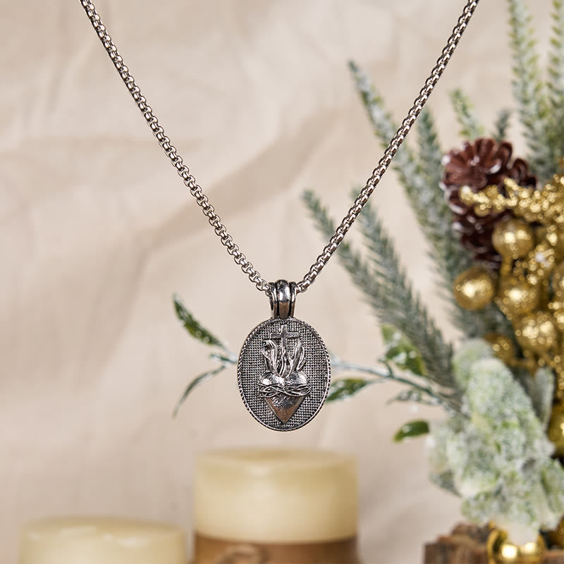 christiandiscipleshop Vintage Style Sacred Heart Divine Emblem Pendant Necklace