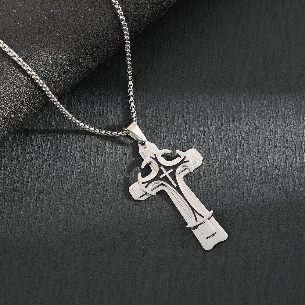 christiandiscipleshop Modern Style Dual Layered Cross Pendant Necklace