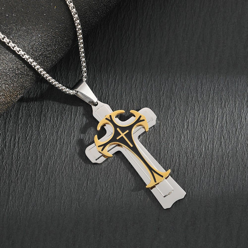 christiandiscipleshop Modern Style Dual Layered Cross Pendant Necklace