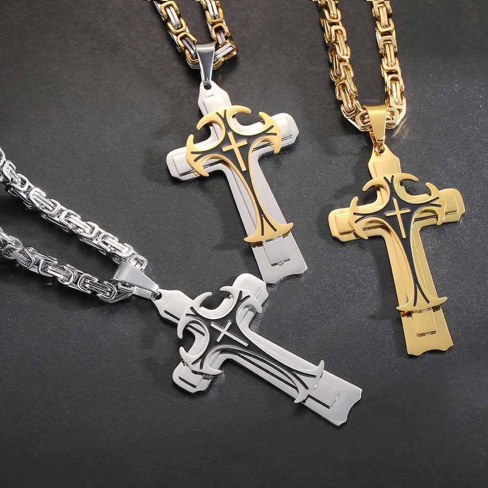 christiandiscipleshop Modern Style Dual Layered Cross Pendant Necklace