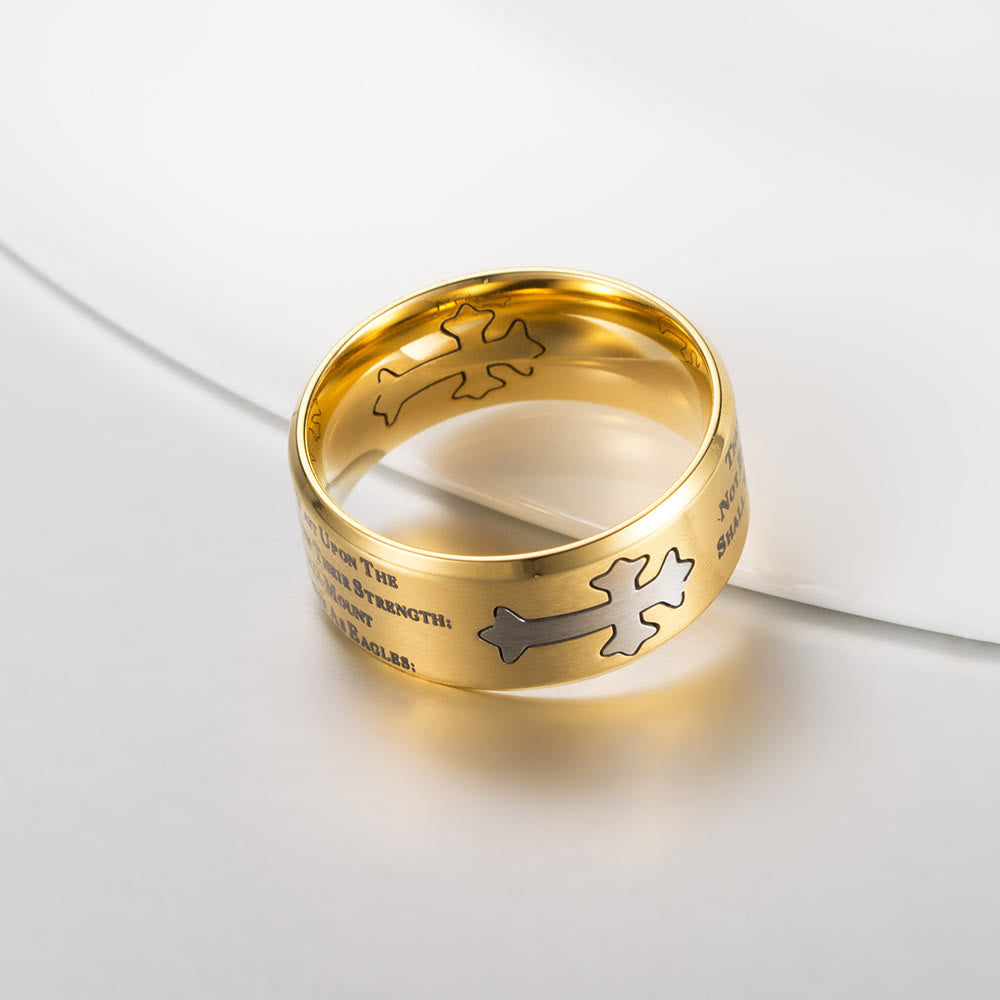 christiandiscipleshop Modern Style Engraved Faith Strength Cross Ring
