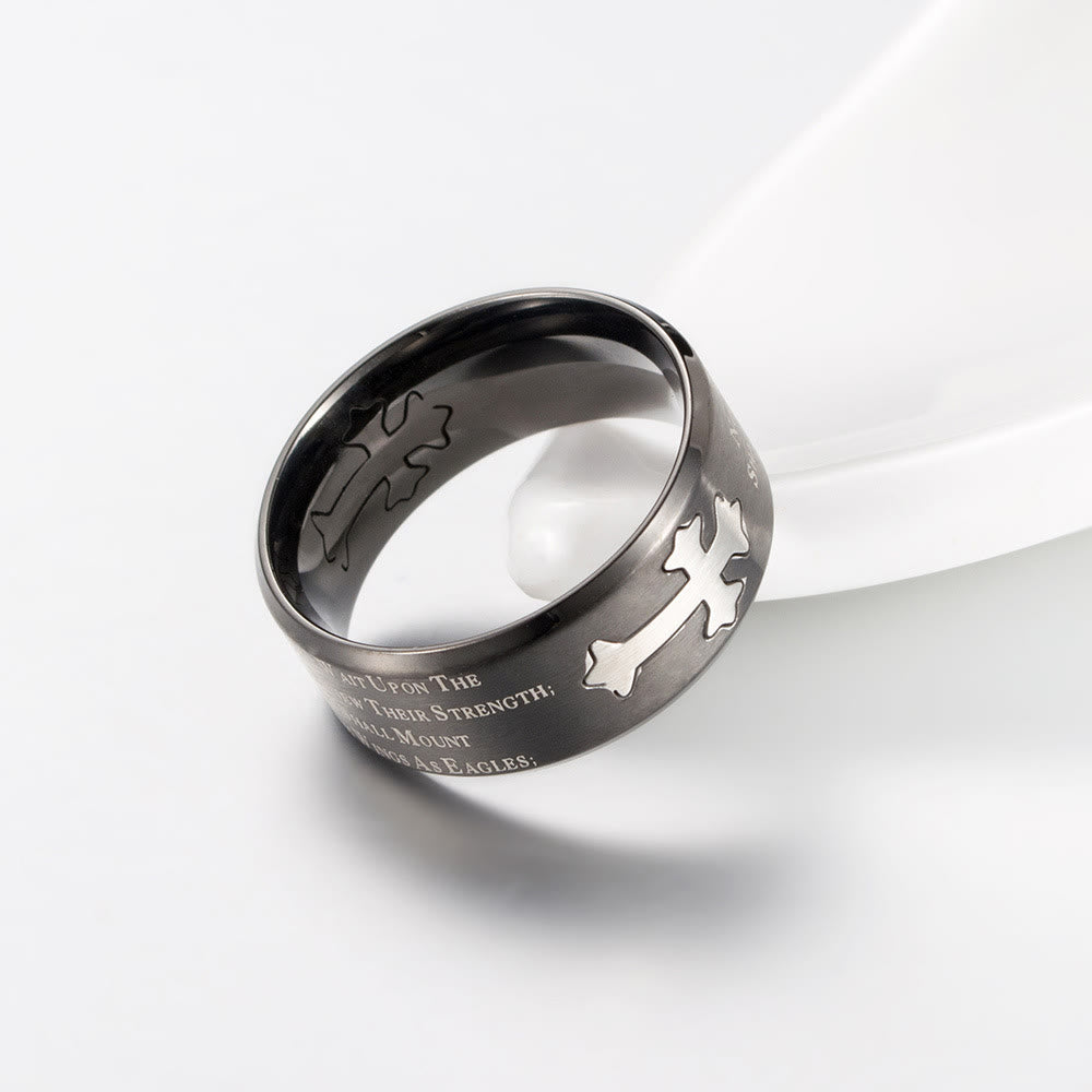 christiandiscipleshop Modern Style Engraved Faith Strength Cross Ring