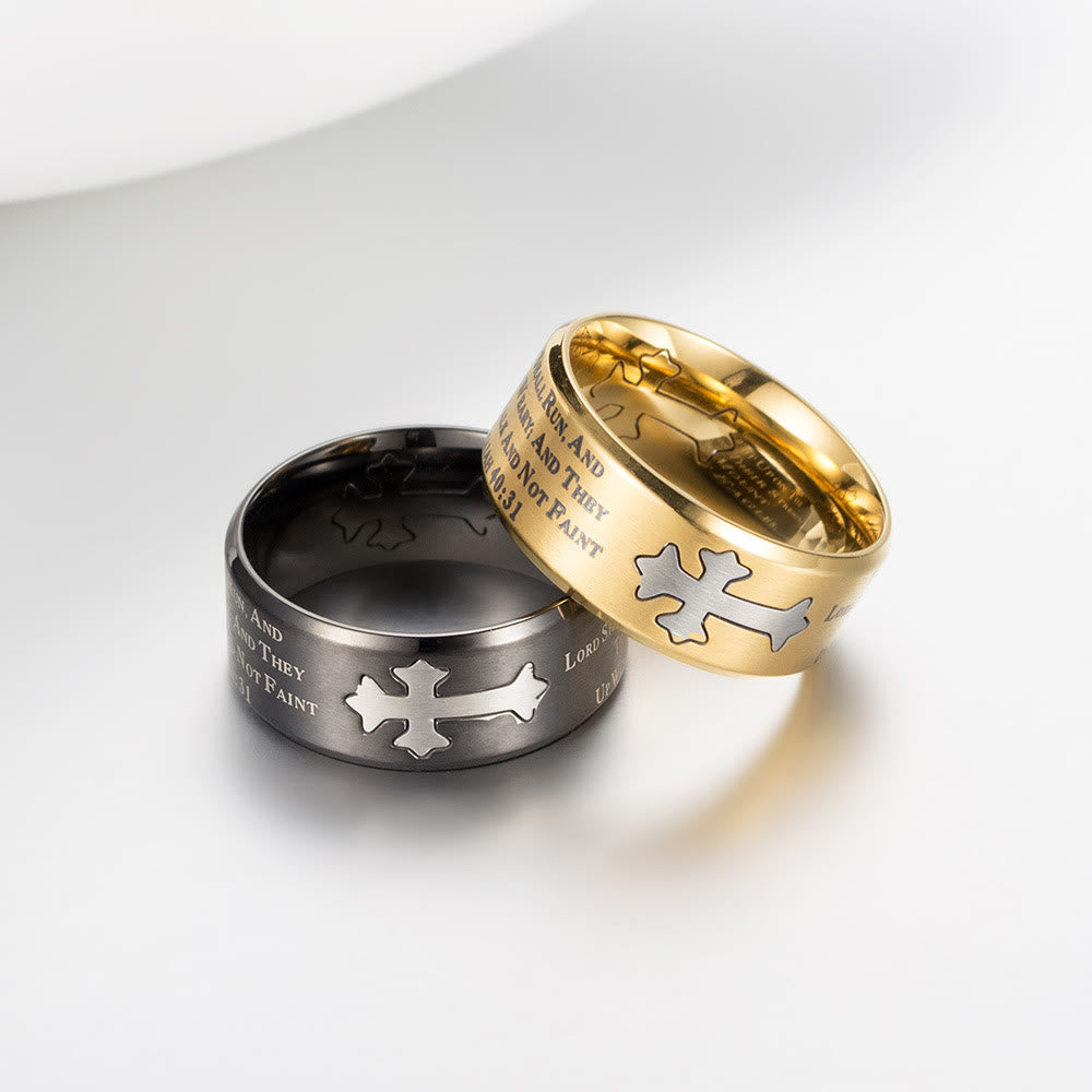 christiandiscipleshop Modern Style Engraved Faith Strength Cross Ring