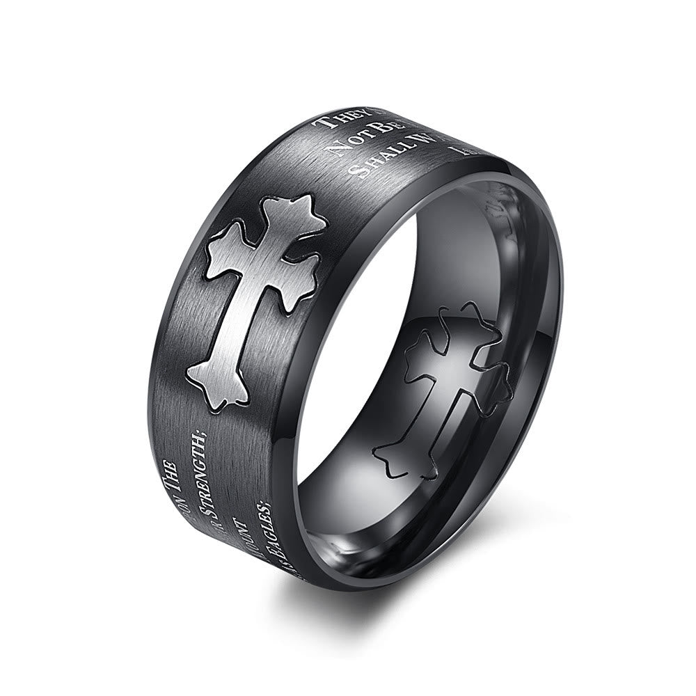 christiandiscipleshop Modern Style Engraved Faith Strength Cross Ring