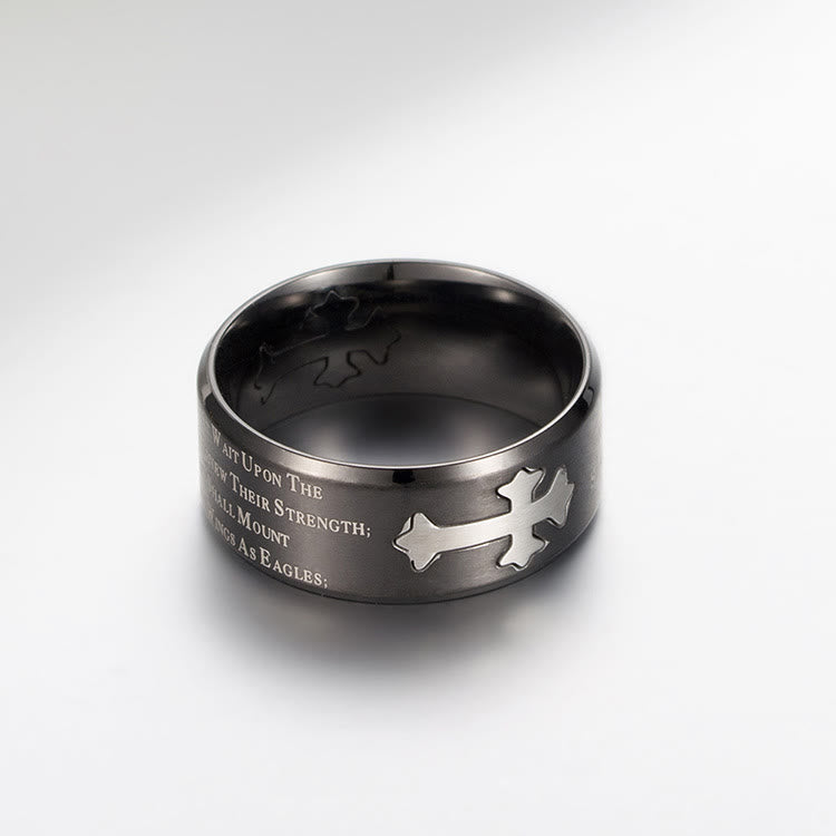 christiandiscipleshop Modern Style Engraved Faith Strength Cross Ring