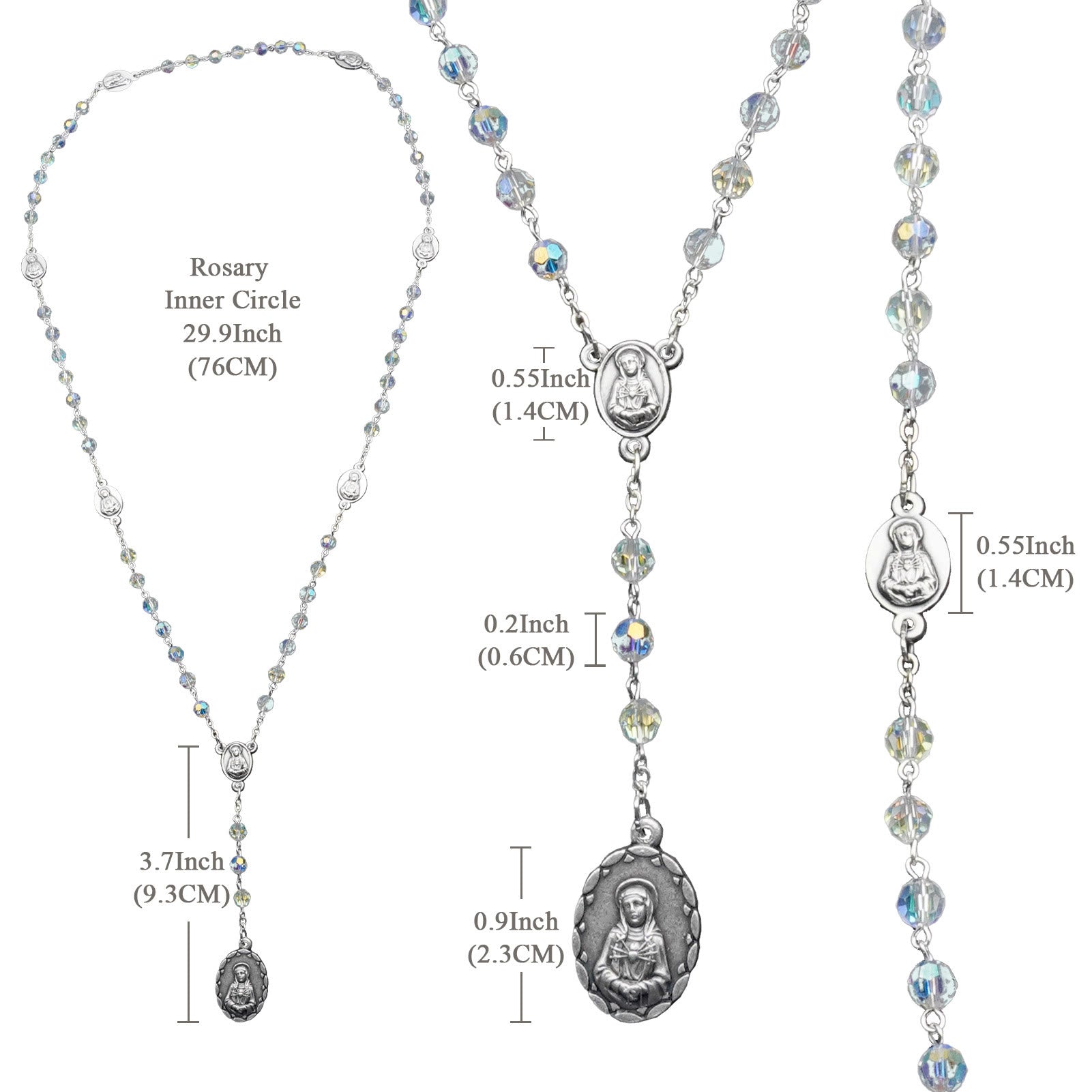 christiandiscipleshop Virgin Mary of 6 mm Polyhedron Clear Crystal Alloy Chain Rosary