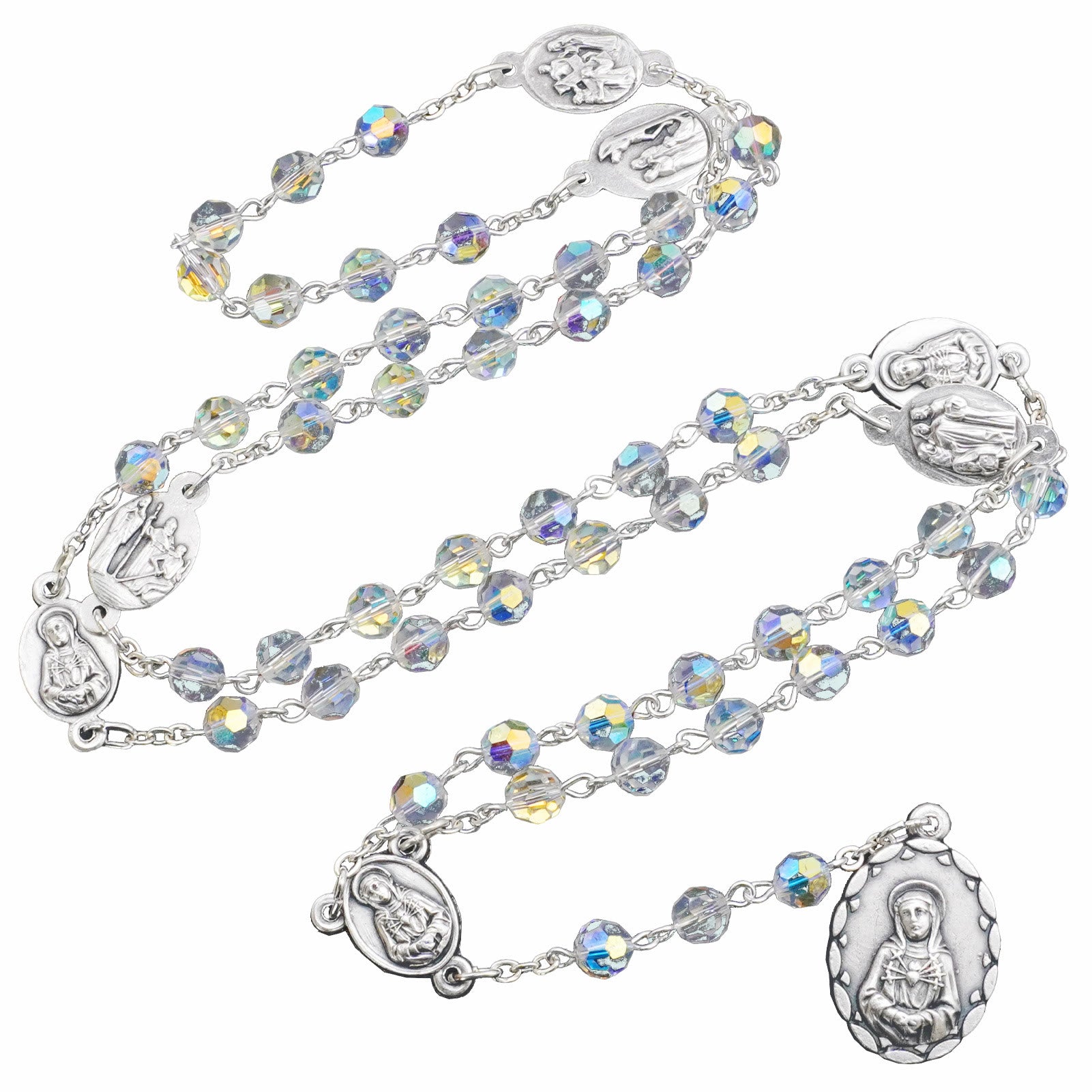christiandiscipleshop Virgin Mary of 6 mm Polyhedron Clear Crystal Alloy Chain Rosary