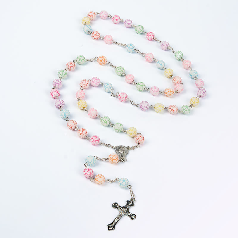 christiandiscipleshop Virgin Mary & Crucifix of 8 mm Round Multicolor Polymer Clay Alloy Chain Rosary
