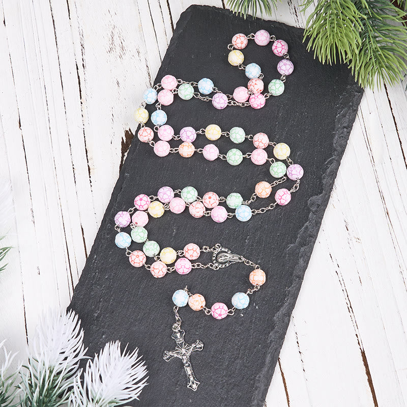 christiandiscipleshop Virgin Mary & Crucifix of 8 mm Round Multicolor Polymer Clay Alloy Chain Rosary