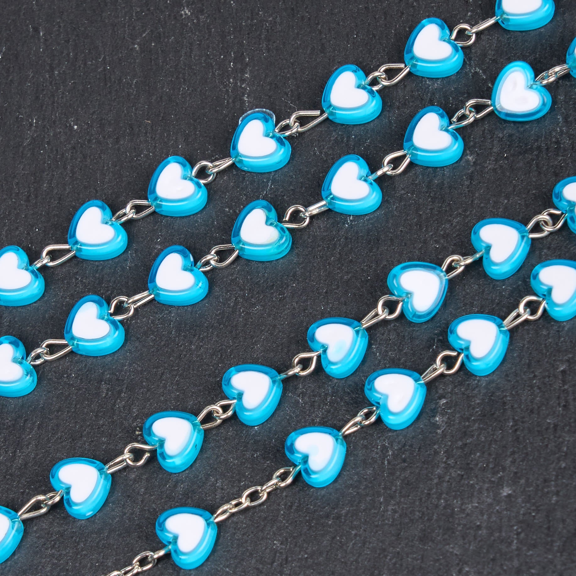 christiandiscipleshop Virgin Mary & Crucifix of 6 mm Heart Multicolor Acrylic Alloy Chain Rosary(4 color)