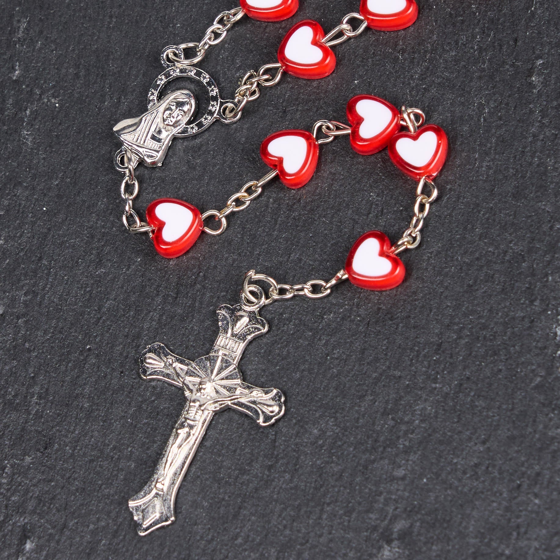 christiandiscipleshop Virgin Mary & Crucifix of 6 mm Heart Multicolor Acrylic Alloy Chain Rosary(4 color)