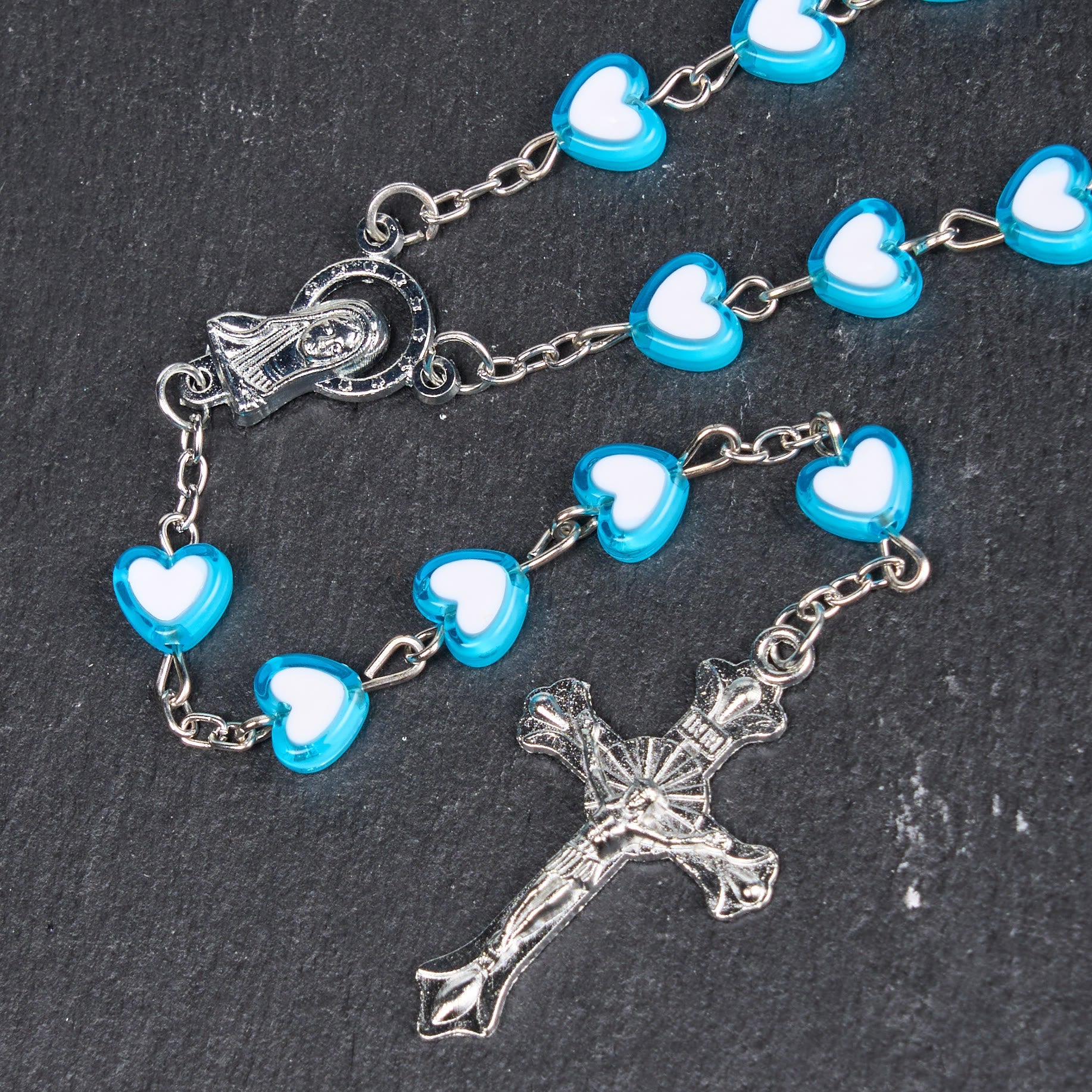 christiandiscipleshop Virgin Mary & Crucifix of 6 mm Heart Multicolor Acrylic Alloy Chain Rosary(4 color)