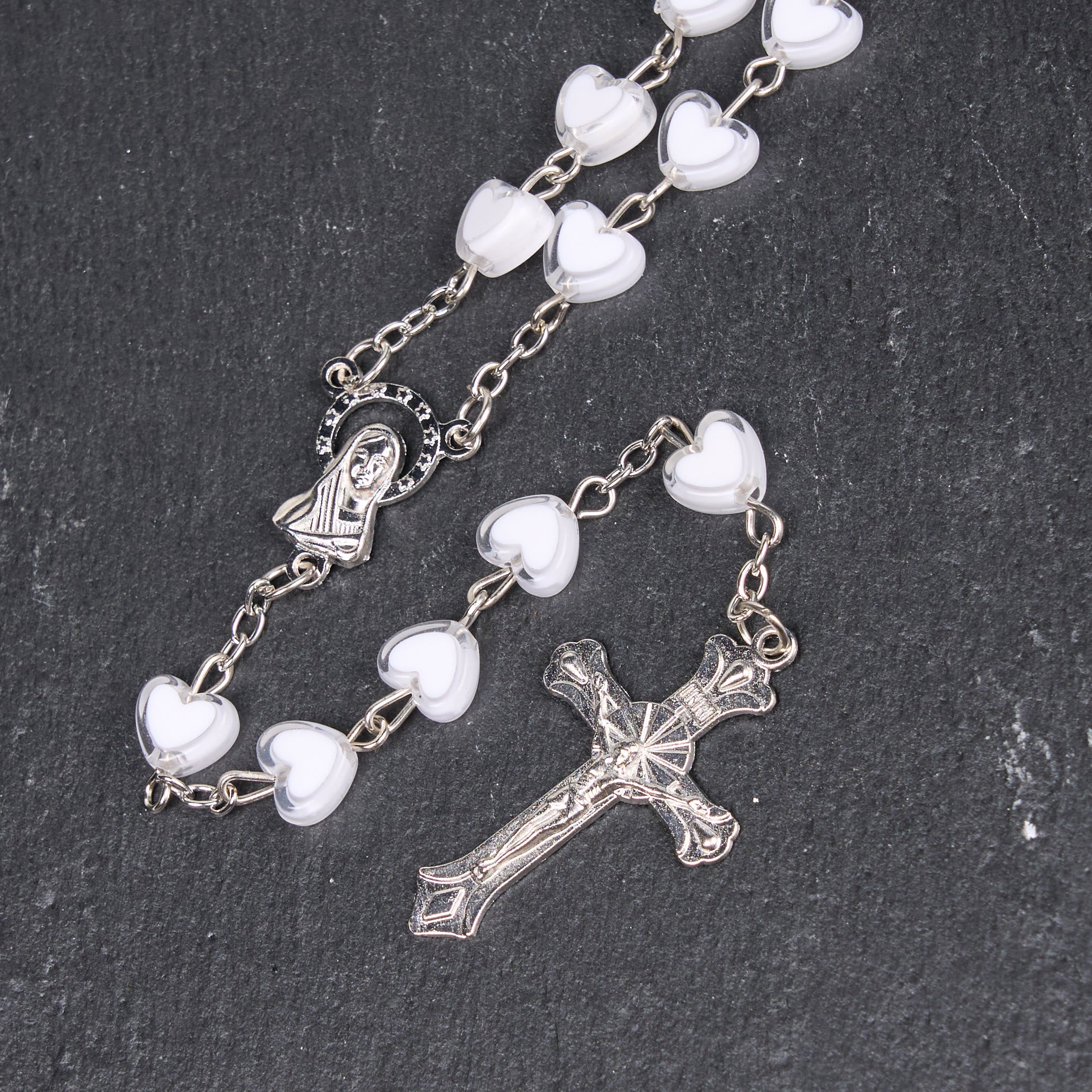 christiandiscipleshop Virgin Mary & Crucifix of 6 mm Heart Multicolor Acrylic Alloy Chain Rosary(4 color)