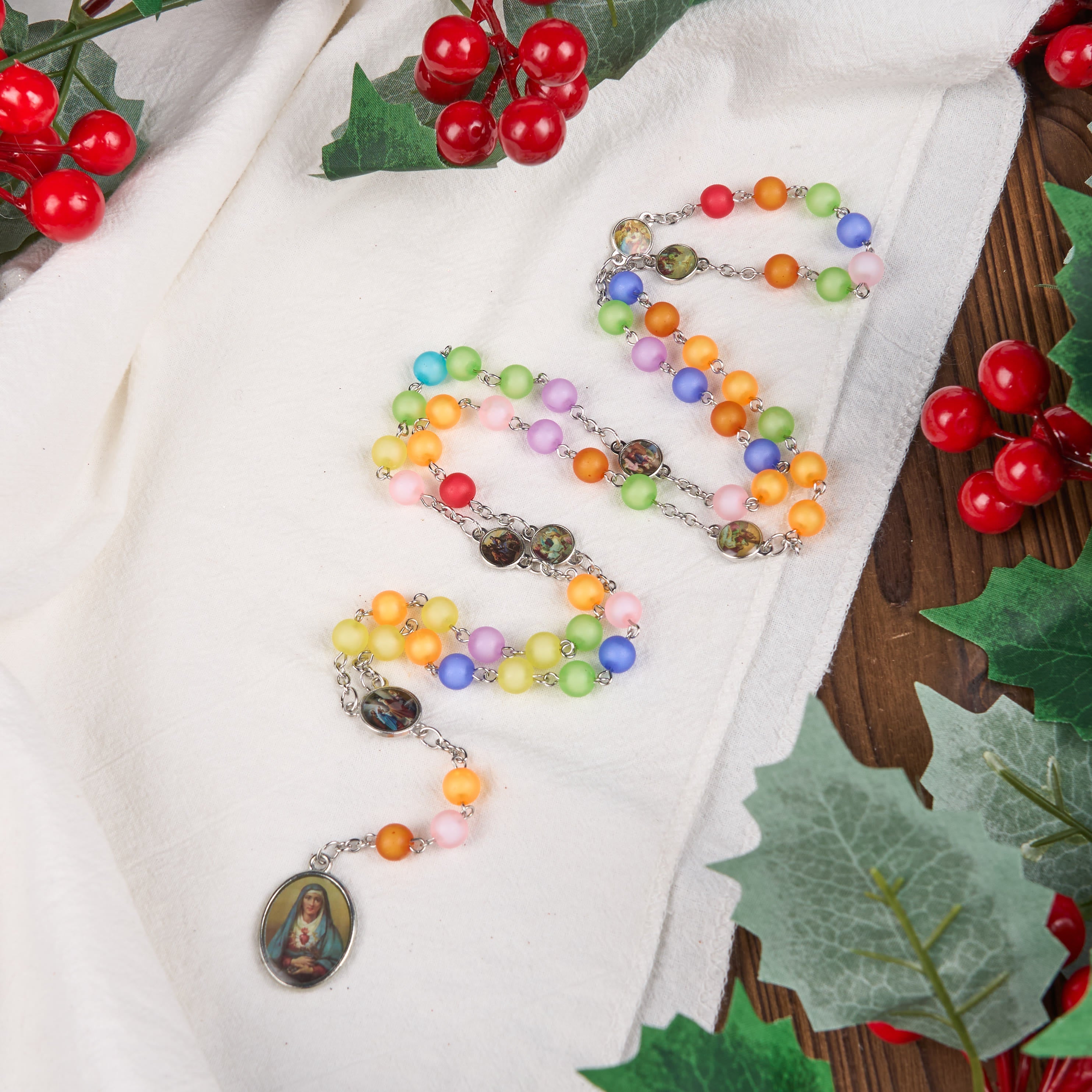 Rosenkranz der Sieben Schmerzen aus 8 mm runder, mehrfarbiger Acryllegierungskette von Christiandiscipleshop