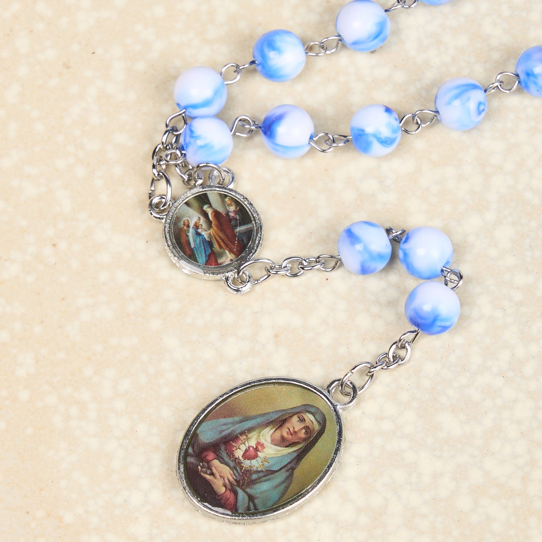 Christiandiscipleshop Seven Sorrow of 8 mm Round Blue/Green Acrylic Alloy Chain Rosary