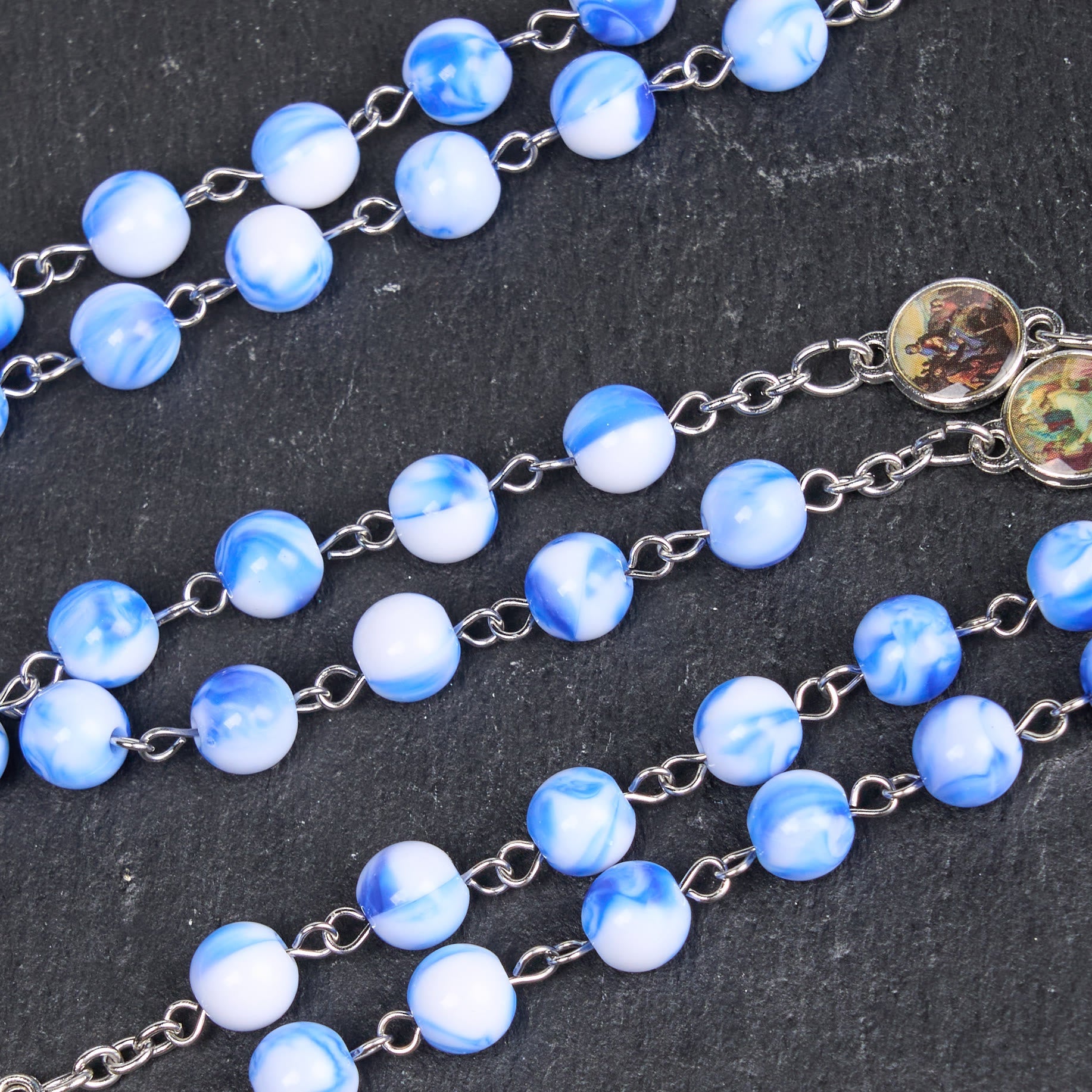 Christiandiscipleshop Seven Sorrow of 8 mm Round Blue/Green Acrylic Alloy Chain Rosary