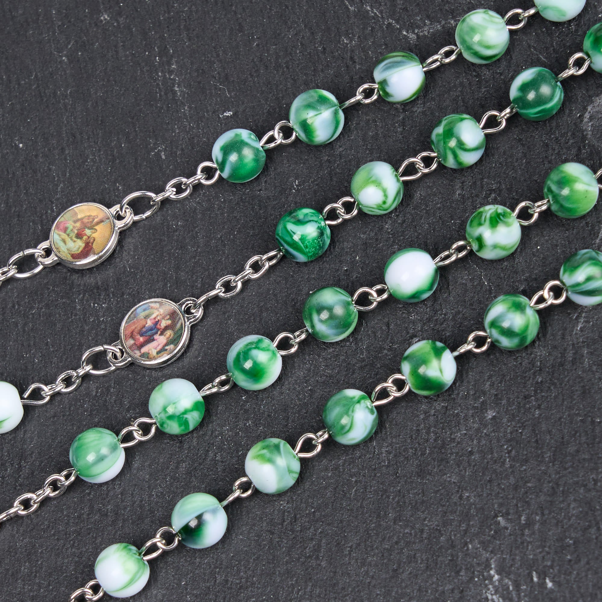 Christiandiscipleshop Seven Sorrow of 8 mm Round Blue/Green Acrylic Alloy Chain Rosary