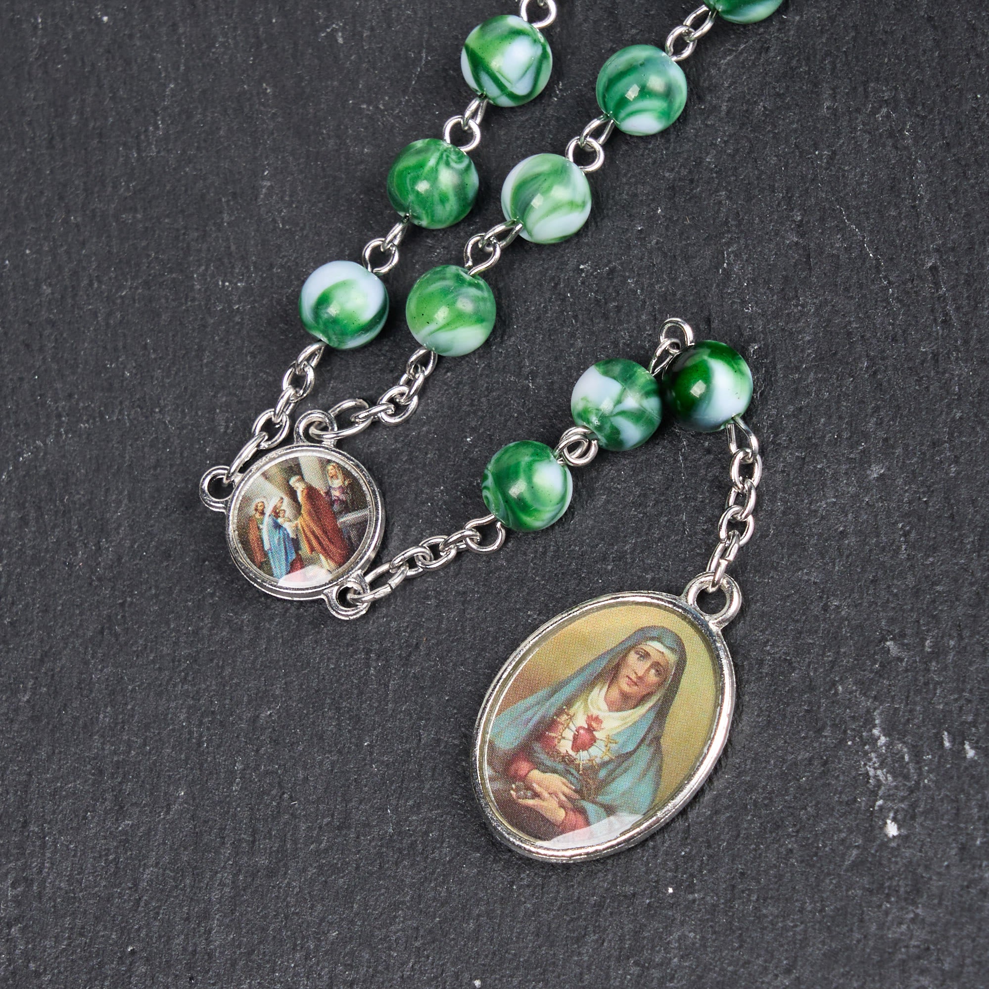 Christiandiscipleshop Seven Sorrow of 8 mm Round Blue/Green Acrylic Alloy Chain Rosary