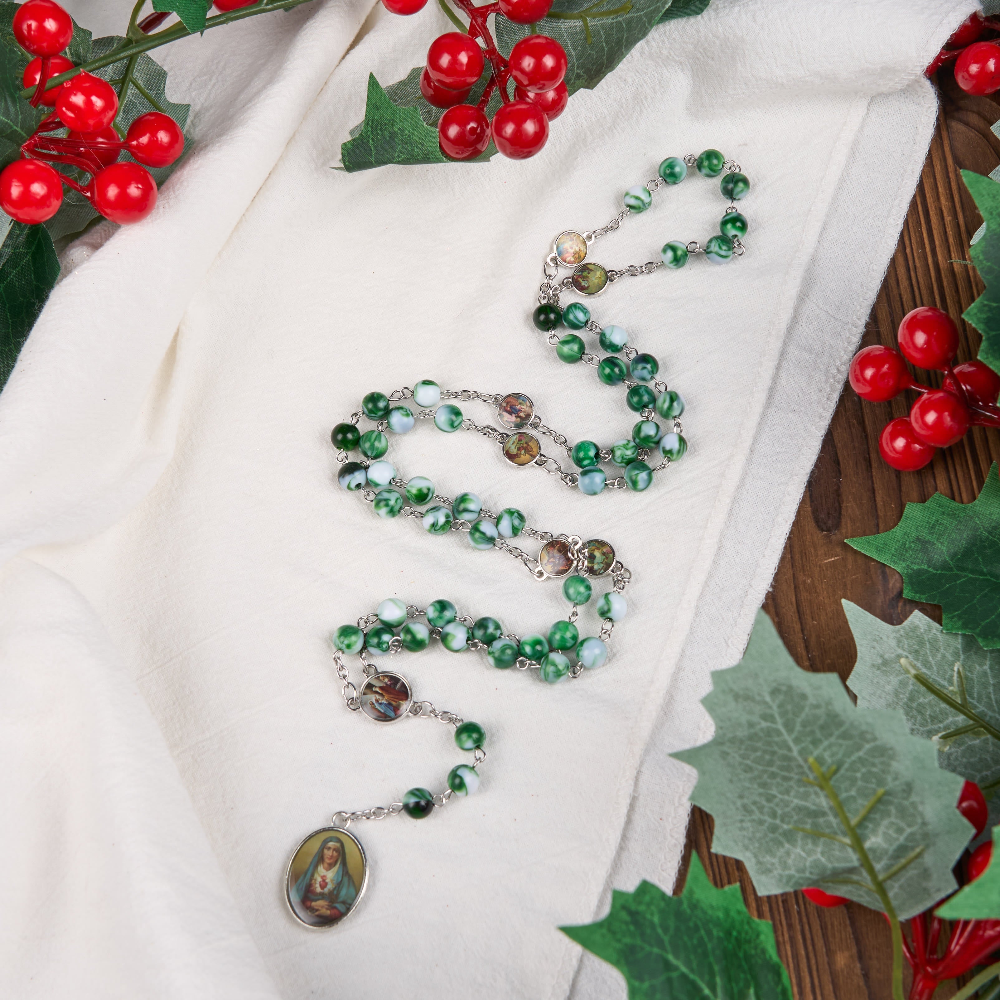 Christiandiscipleshop Seven Sorrow of 8 mm Round Blue/Green Acrylic Alloy Chain Rosary