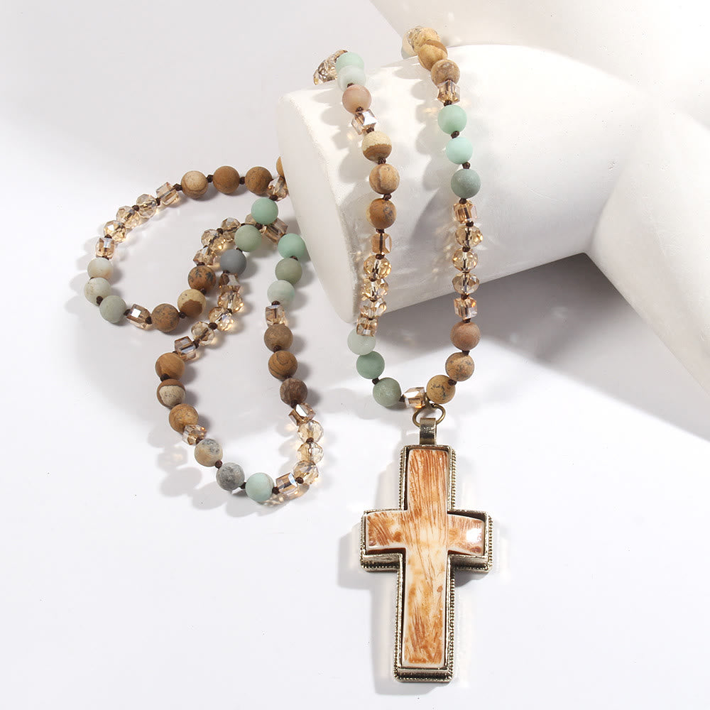 Christiandiscipleshop Classic Style Graceful Devotion Beaded Cross Necklace