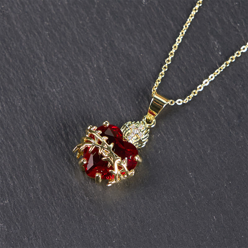 christiandiscipleshop Modern Style Crafted Red Gemstones Sacred Heart of Jesus Pendant Necklace
