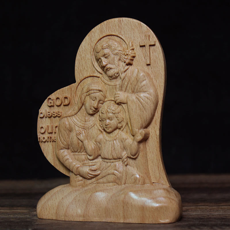 Christiandiscipleshop Classic Style Wooden Blessing Holy Family Statue Desktop Decorations Ornament
