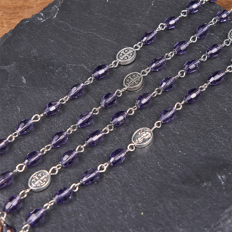 christiandiscipleshop Miraculous Medal & Our Lady of Guadalupe of 6*8mm Oval Purple Crystal Alloy Chain Rosary