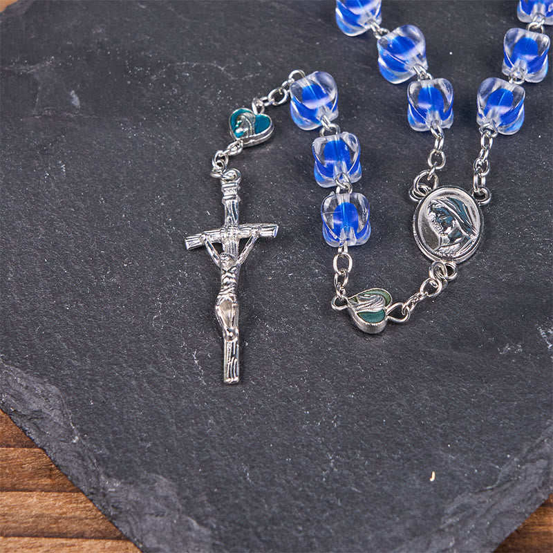 Christiandiscipleshop Our Lady & Crucifix of 10mm Polyhedron Blue Acrylic Alloy Chain Rosary