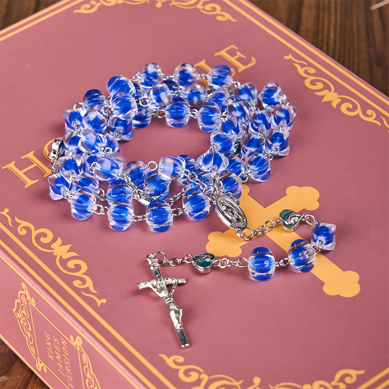 Christiandiscipleshop Our Lady & Crucifix of 10mm Polyhedron Blue Acrylic Alloy Chain Rosary