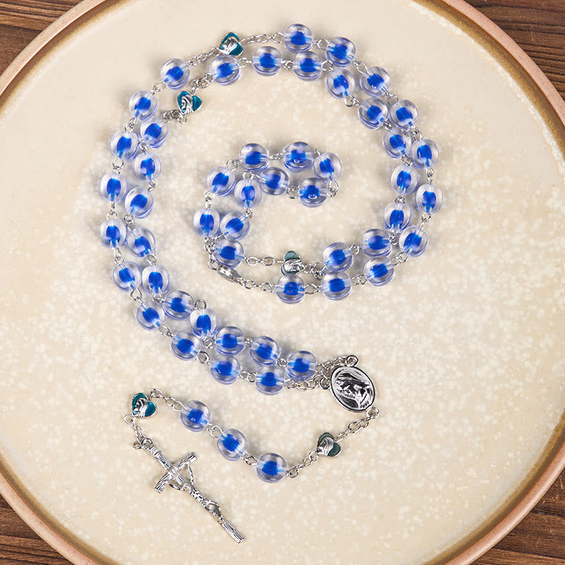 Christiandiscipleshop Our Lady & Crucifix of 10mm Polyhedron Blue Acrylic Alloy Chain Rosary