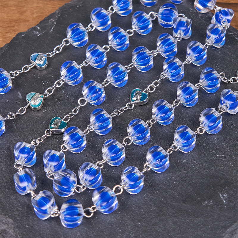 Christiandiscipleshop Our Lady & Crucifix of 10mm Polyhedron Blue Acrylic Alloy Chain Rosary