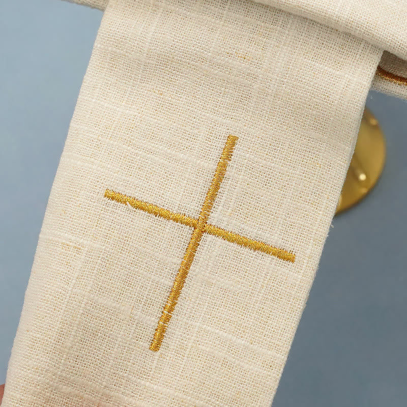 Christiandiscipleshop Classic Style Golden Cross Embroidered Elegant Religious Altar Linen Set
