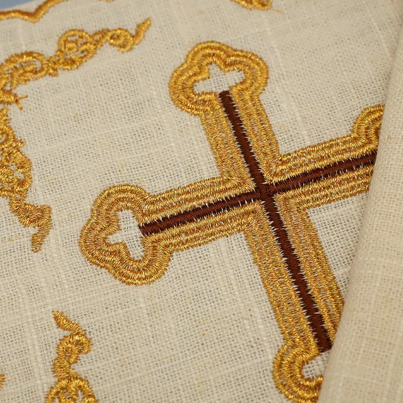 Christiandiscipleshop Classic Style Golden Cross Embroidered Elegant Religious Altar Linen Set