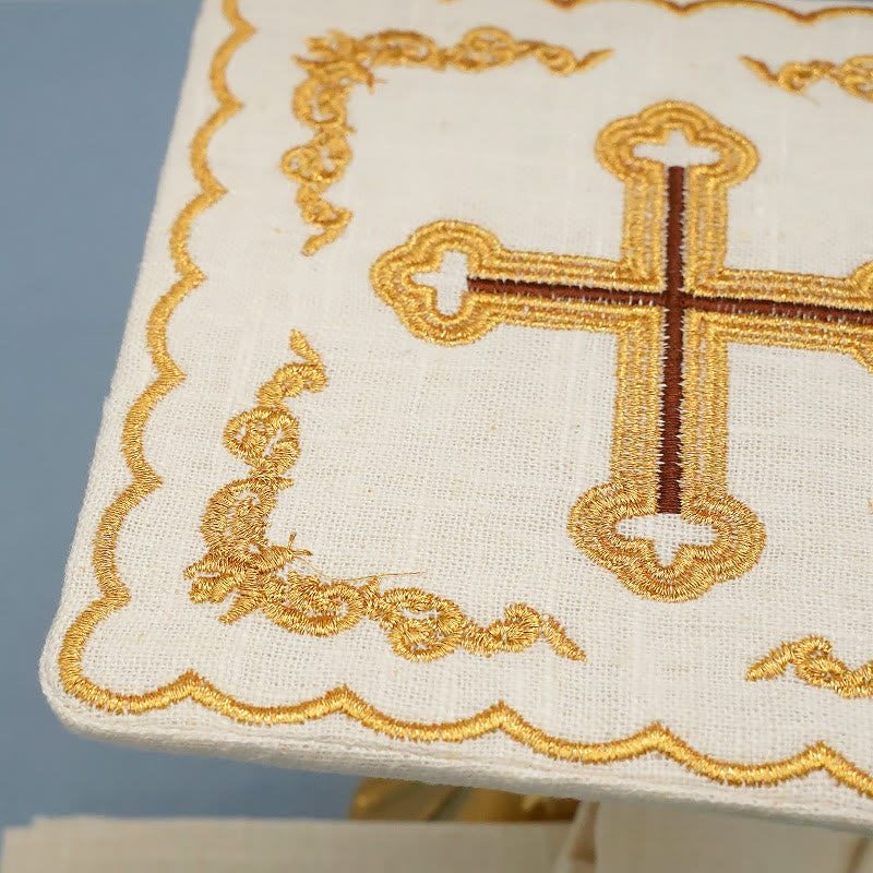 Christiandiscipleshop Classic Style Golden Cross Embroidered Elegant Religious Altar Linen Set