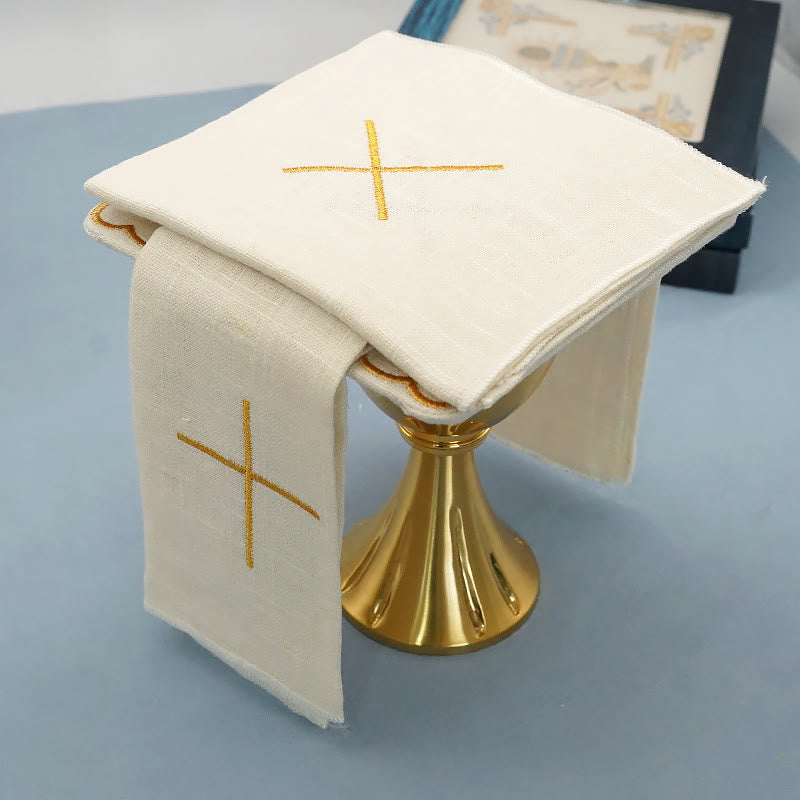 Christiandiscipleshop Classic Style Golden Cross Embroidered Elegant Religious Altar Linen Set