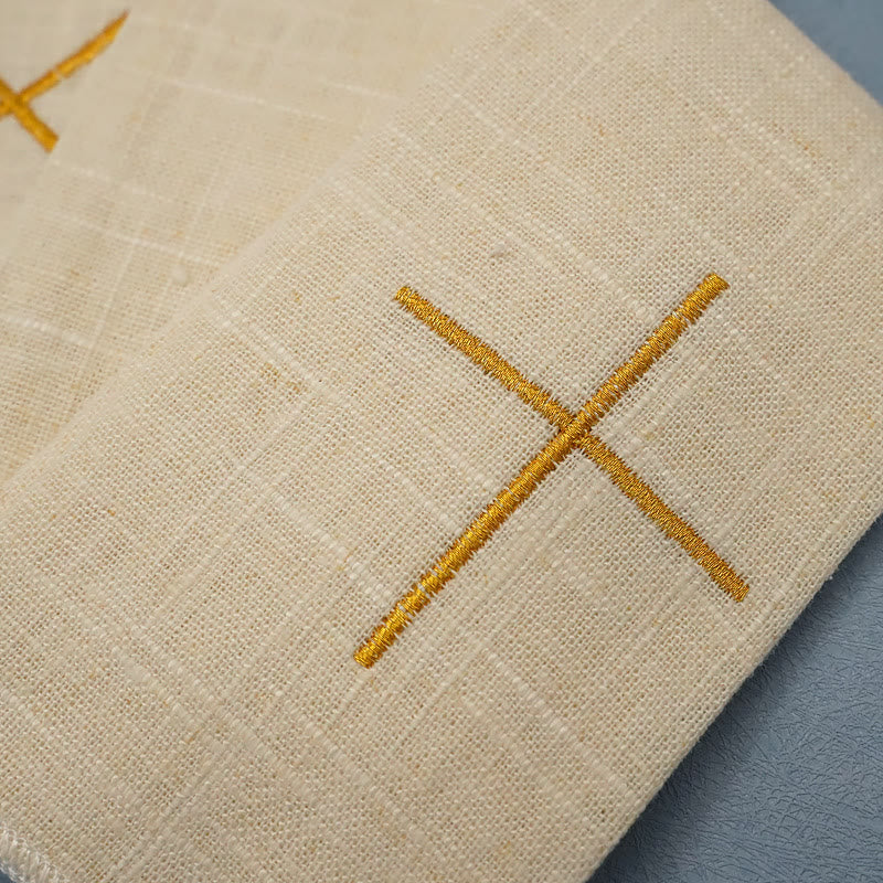 Christiandiscipleshop Classic Style Golden Cross Embroidered Elegant Religious Altar Linen Set