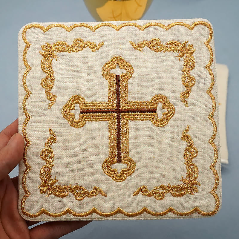 Christiandiscipleshop Classic Style Golden Cross Embroidered Elegant Religious Altar Linen Set